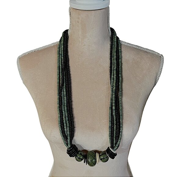 Vintage Multi Beaded 6 Strand 35" Around Necklace Wood Beads - Picture 1 of 4